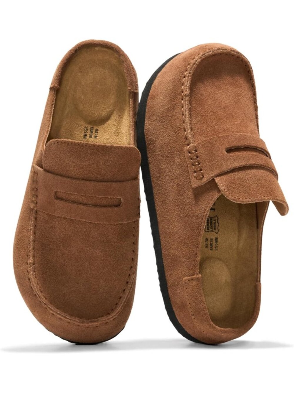 Women's Tobacco Suede Leather Closed Toe Pull On Fall Moccasin Clogs Loafer Shoe